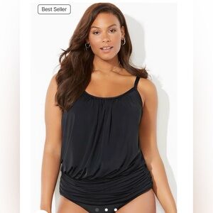 Women’s Black Blouson Tankini Swim Top
